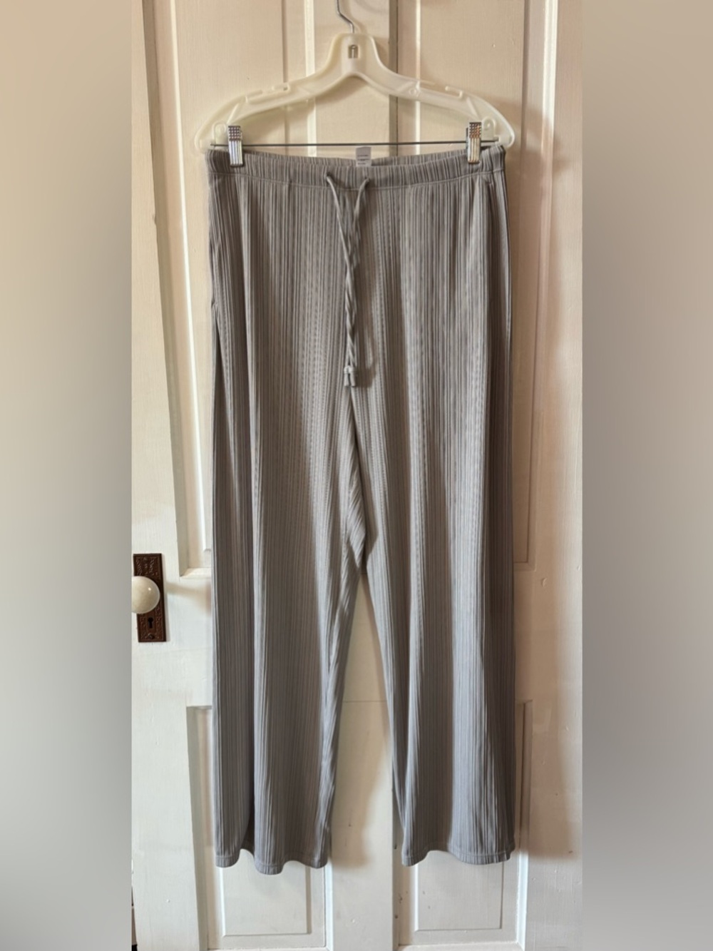 SHAN Wide Leg Ribbed Lounge Pants in Light Gray